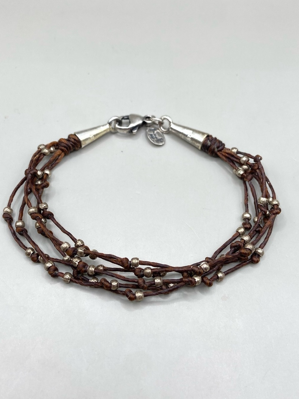 Presh Sterling Silver Brown Leather Multi Strand Bracelet